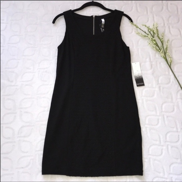 NWT NEW KENSIE Black Stretchy Knit Lace Overlay Dress Size Small Cocktail Date - Picture 2 of 7